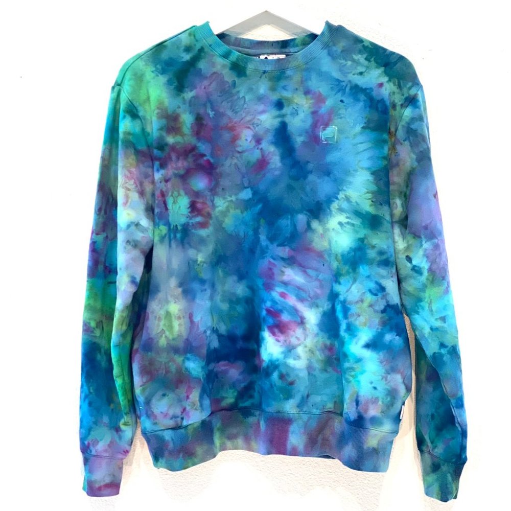 Fila Long Sleeve Crew Neck Custom Tie Dye Sweatshirt with Pockets